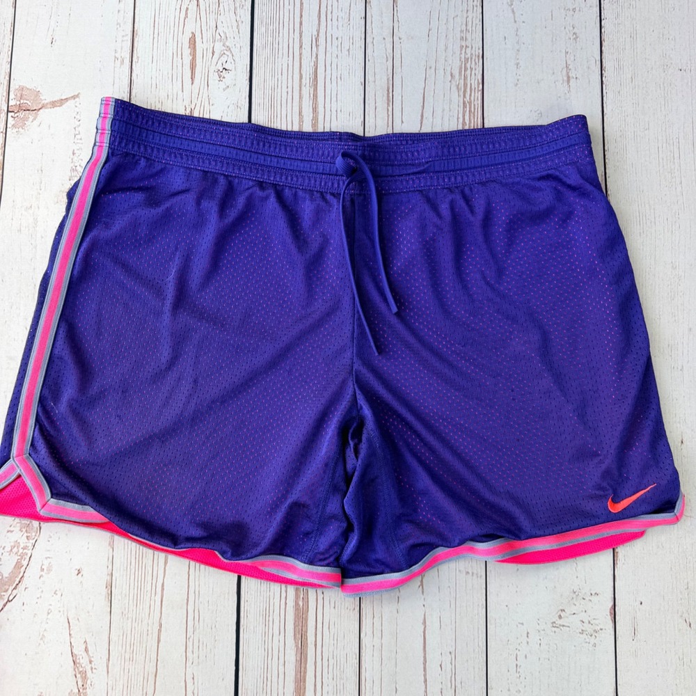 Nike Dri-FIT Mesh Athletic Shorts Purple Pink Women Large Drawstring Running